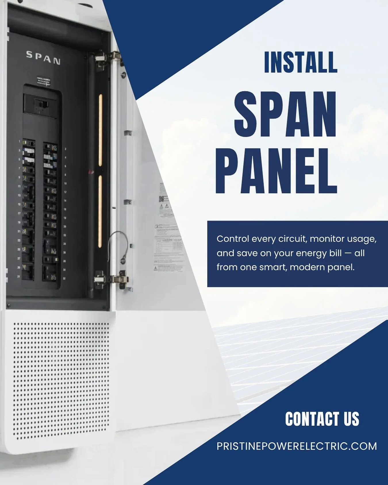 Take full control of your home’s power ⚡
Say goodbye to guesswork and hello to smart energy management with the SPAN Panel now available through Pristine Power Electric.
✅ Track your energy usage in real-time
✅ Manage every circuit from your p
