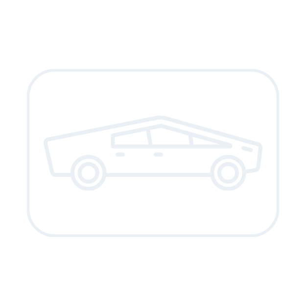 Icon of a futuristic car in white outline on black background.