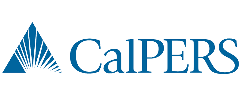 CalPERS logo with a stylized blue triangle and the text 'CalPERS' in blue.