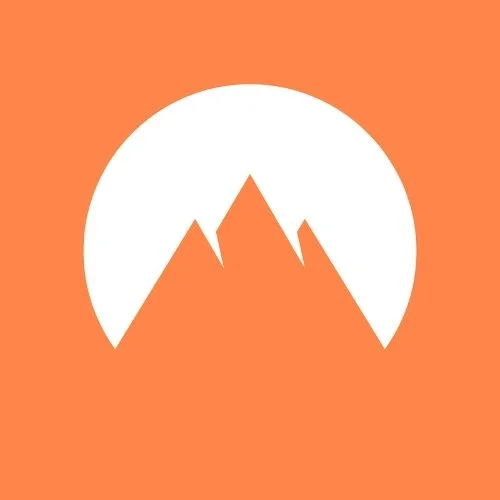 A logo featuring orange background with a white circle and stylized mountain peaks inside the circle.