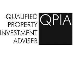 Logo for Qualified Property Investment Adviser with black square background and white text