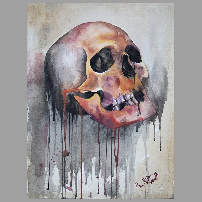 Skull Study 4 – Original 20×15 Watercolor on Vintage Paper