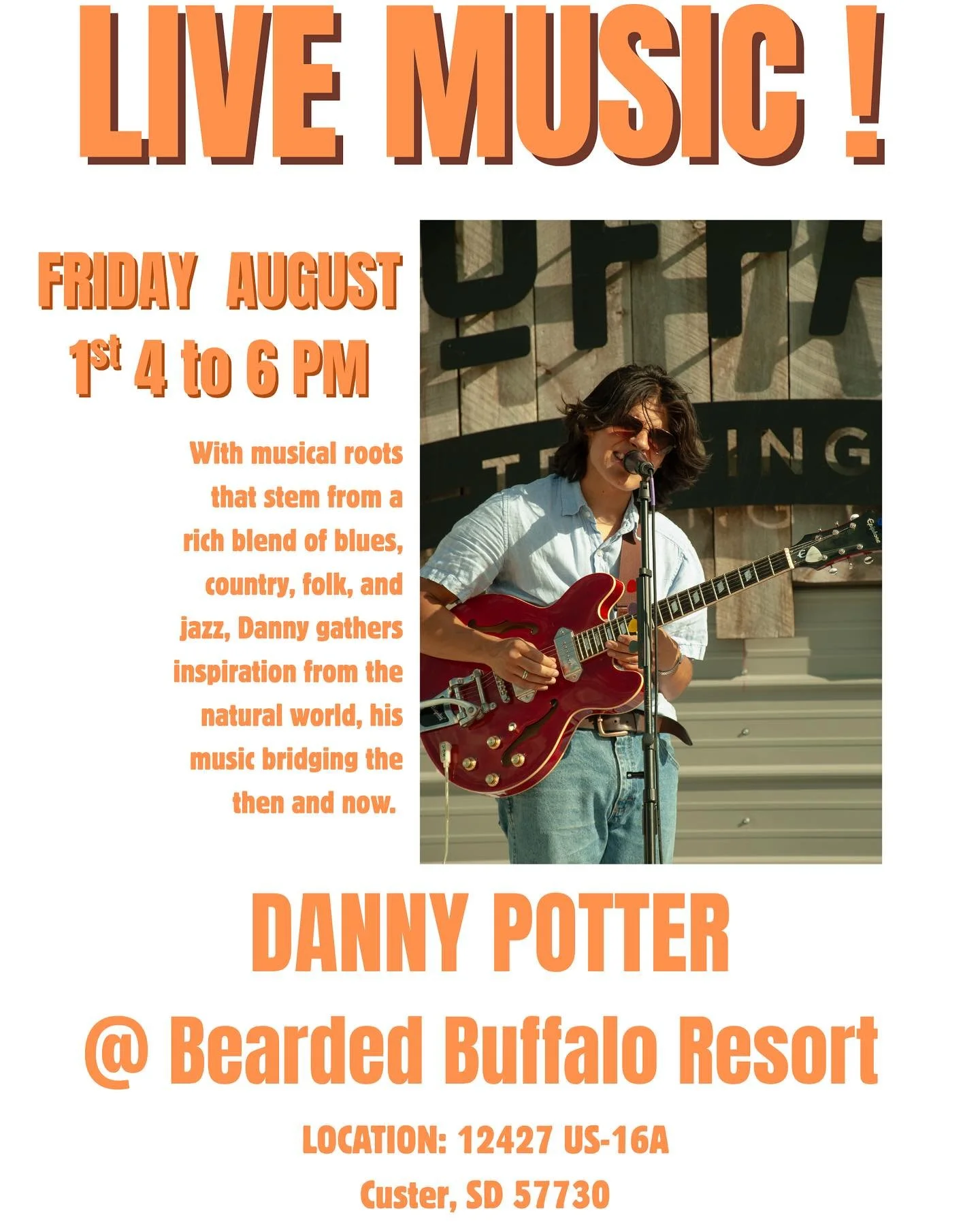 Live at the great @beardedbuffaloresort tomorrow from 4pm-6pm

And Saturday @palmergulch from 5pm-6pm

See y&rsquo;all there ;-)

#livemusic #guitarist #musician