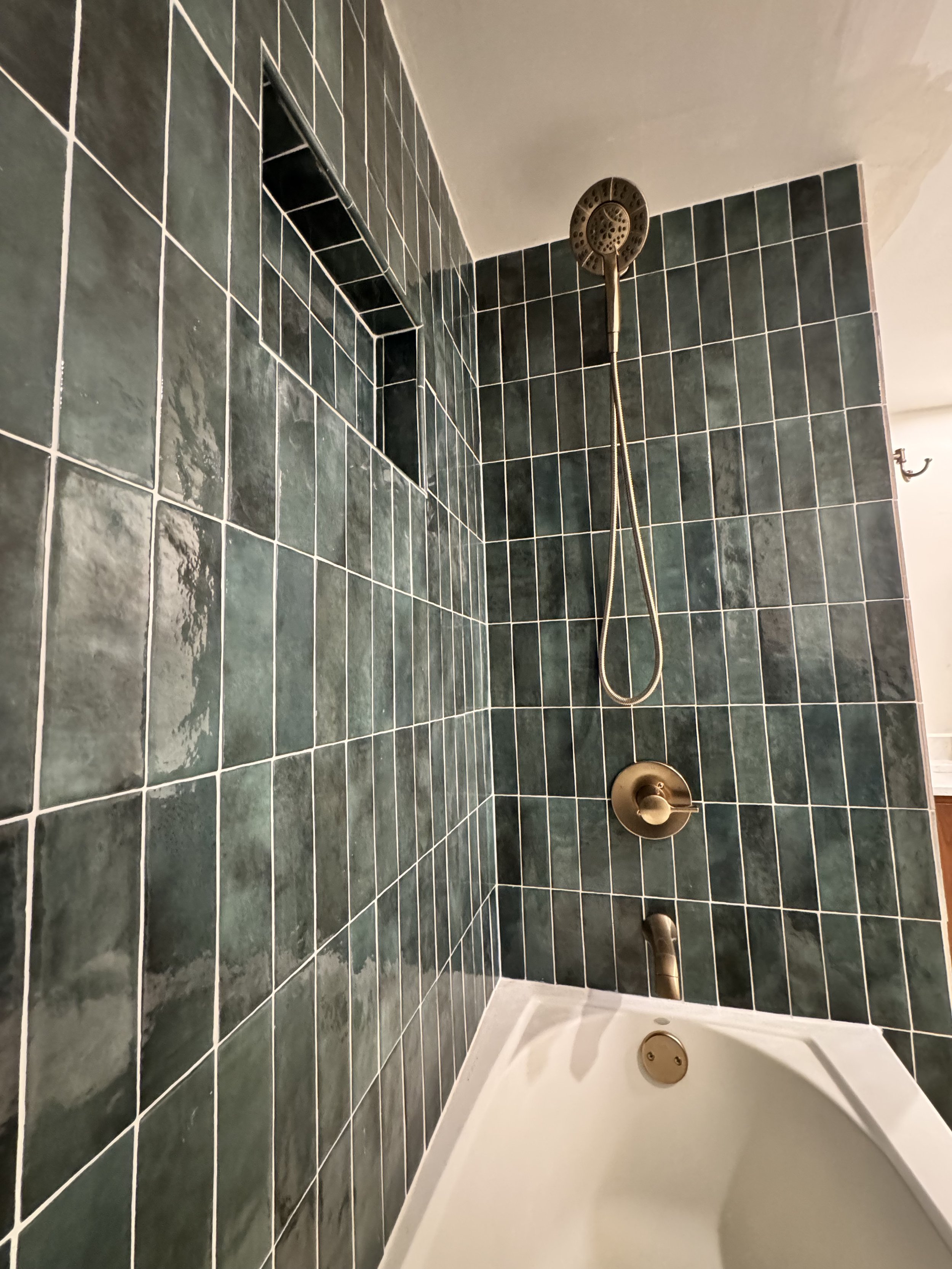 Green tile shower