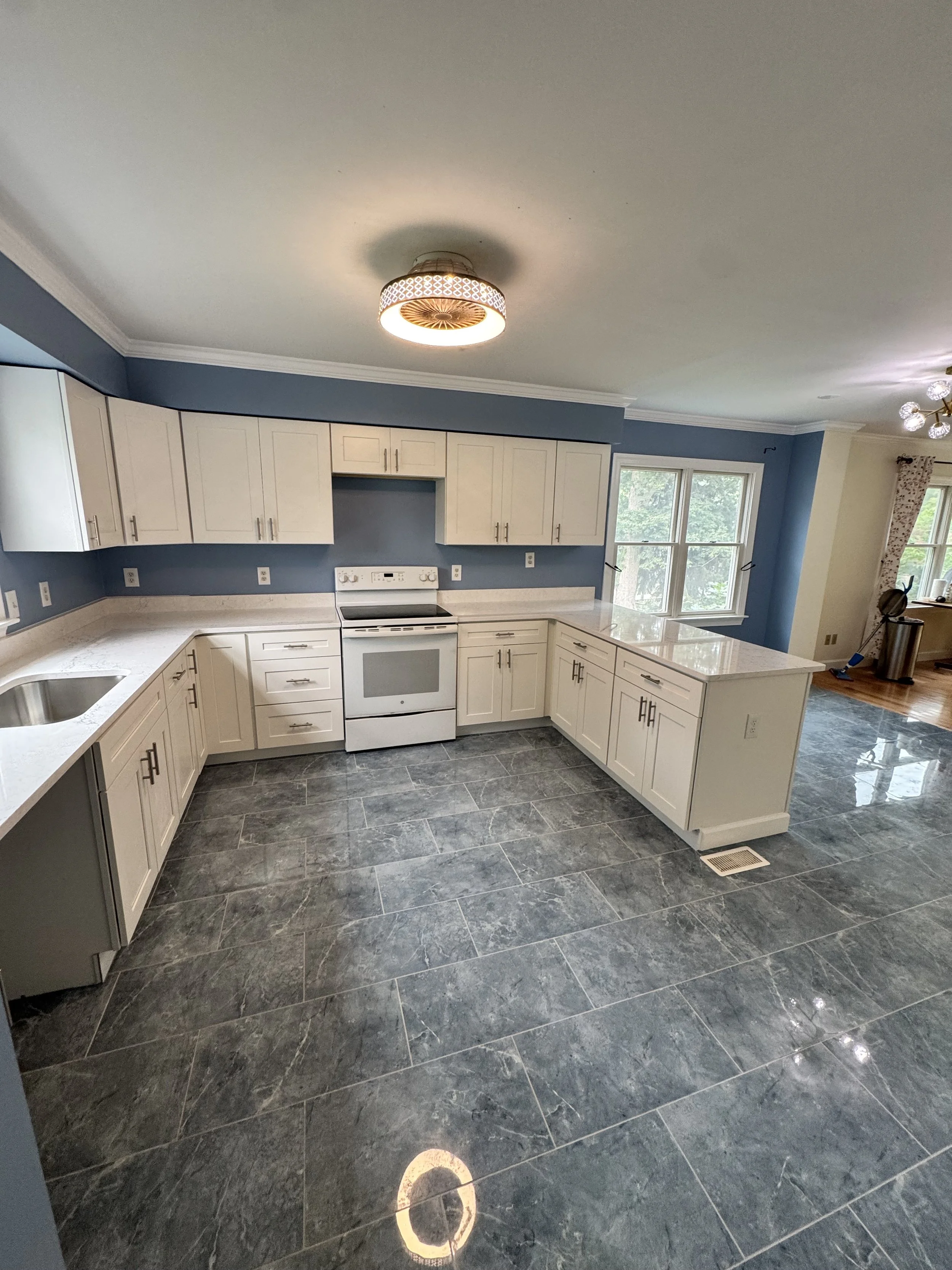 White and blue kitchen