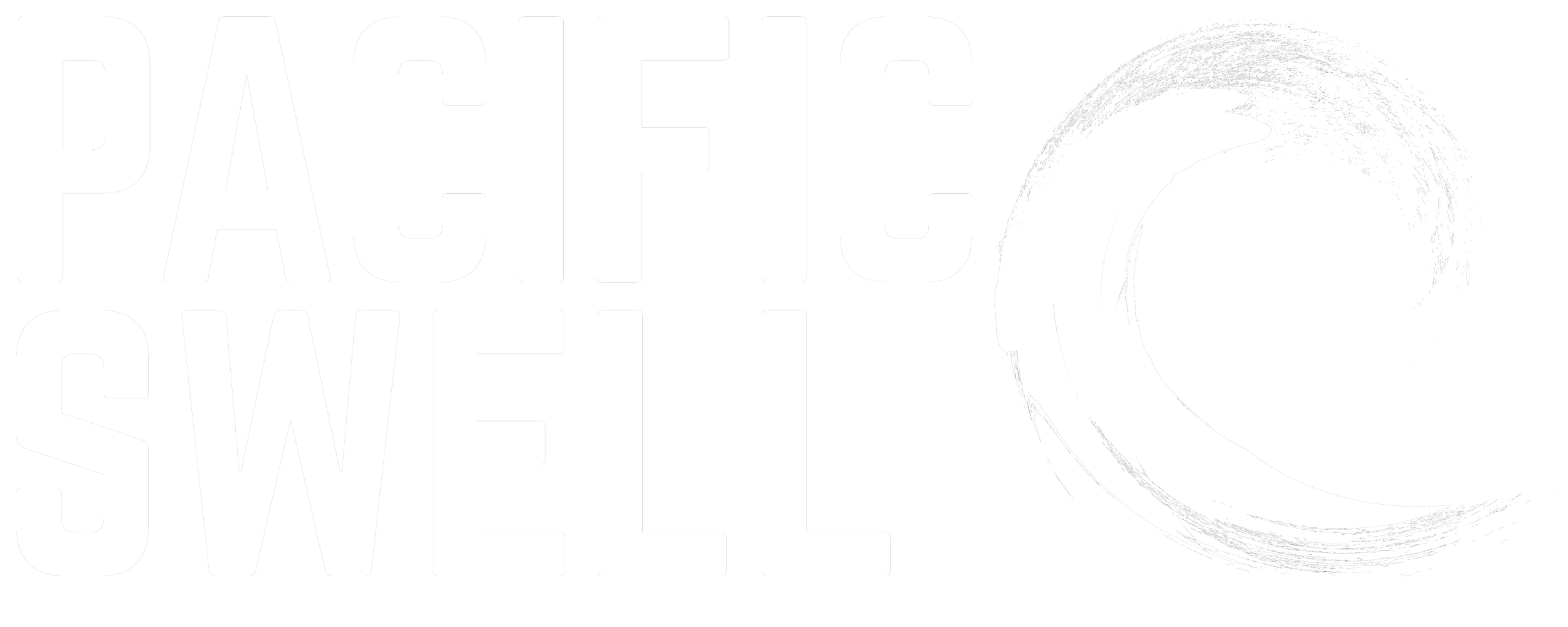 Logo for the Pacific Swell with bold white text and a stylized white wave design.