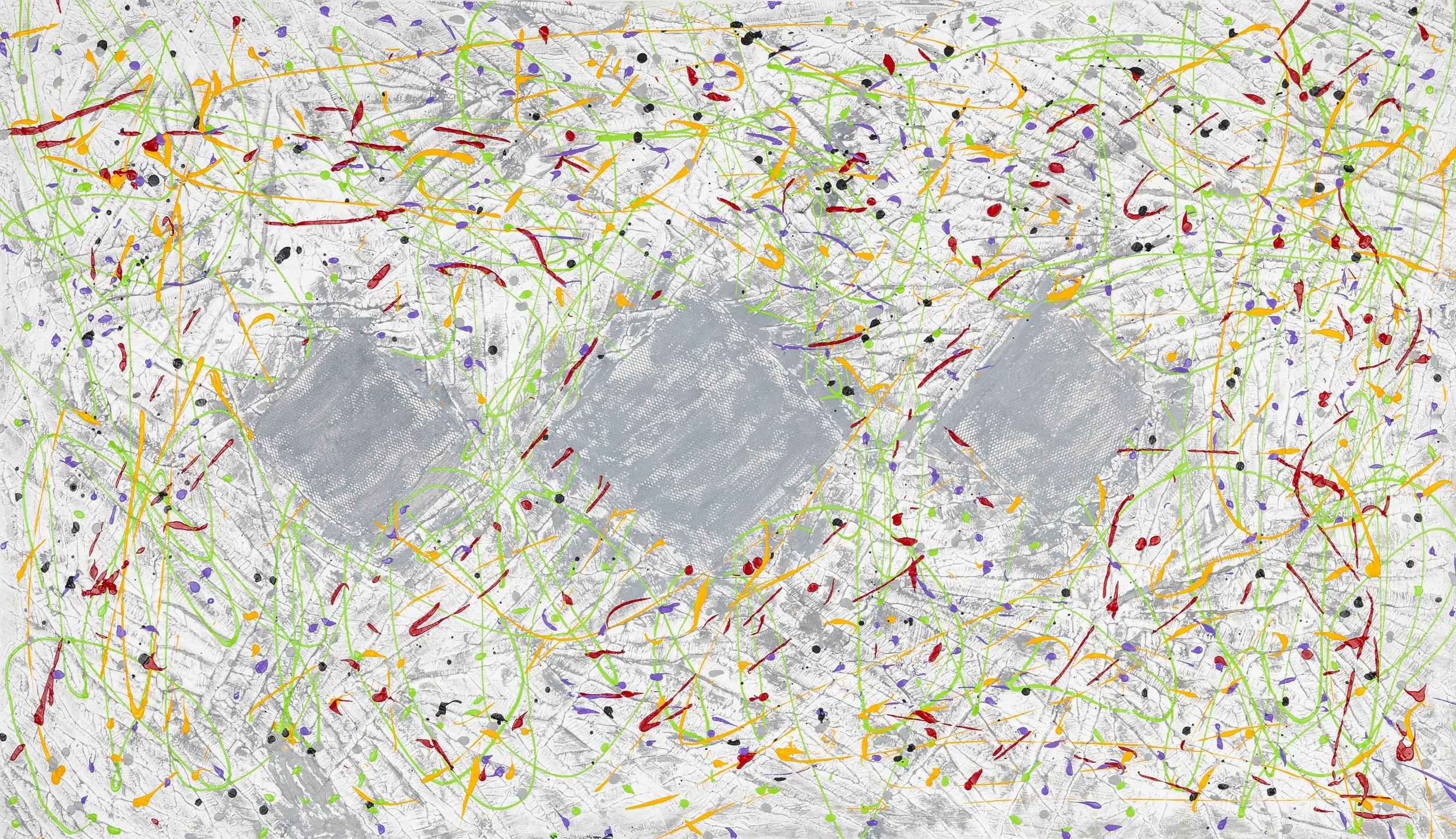 Unfriendly World, mixed media, 36" x 60", 2024