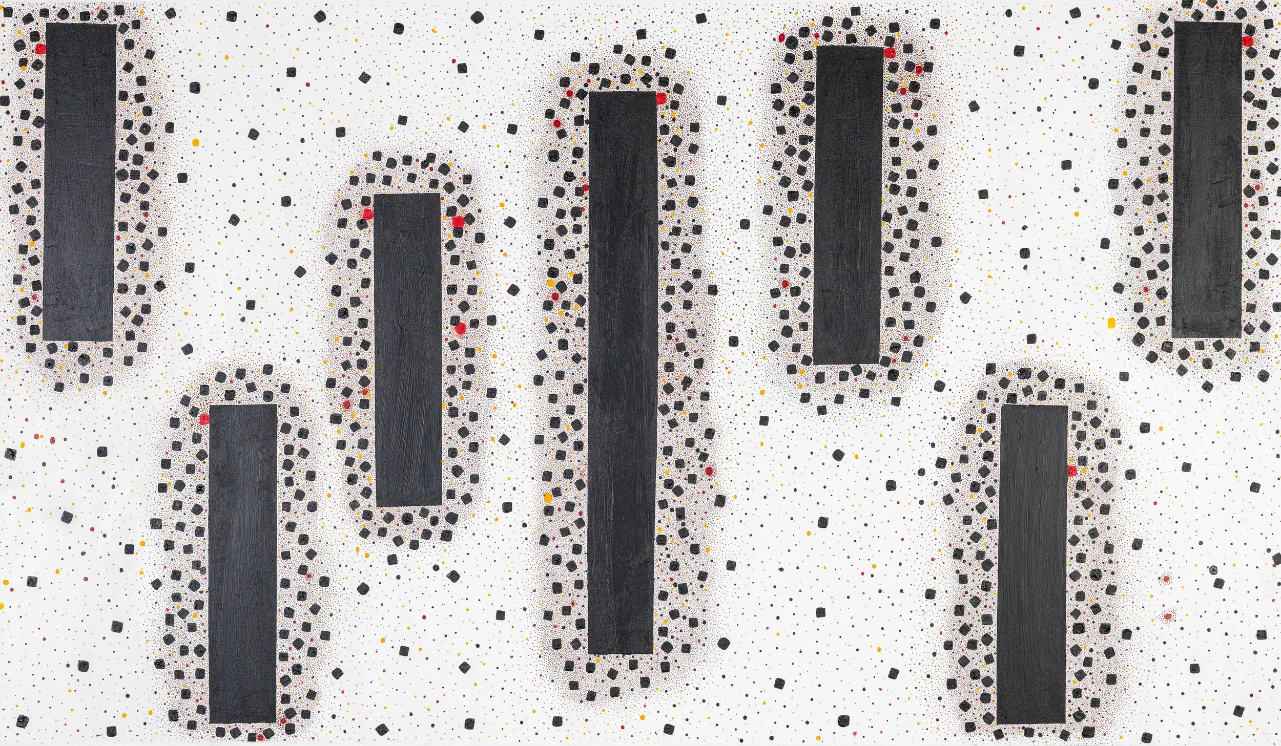 Monoliths, mixed media, 36" x 60", 2024