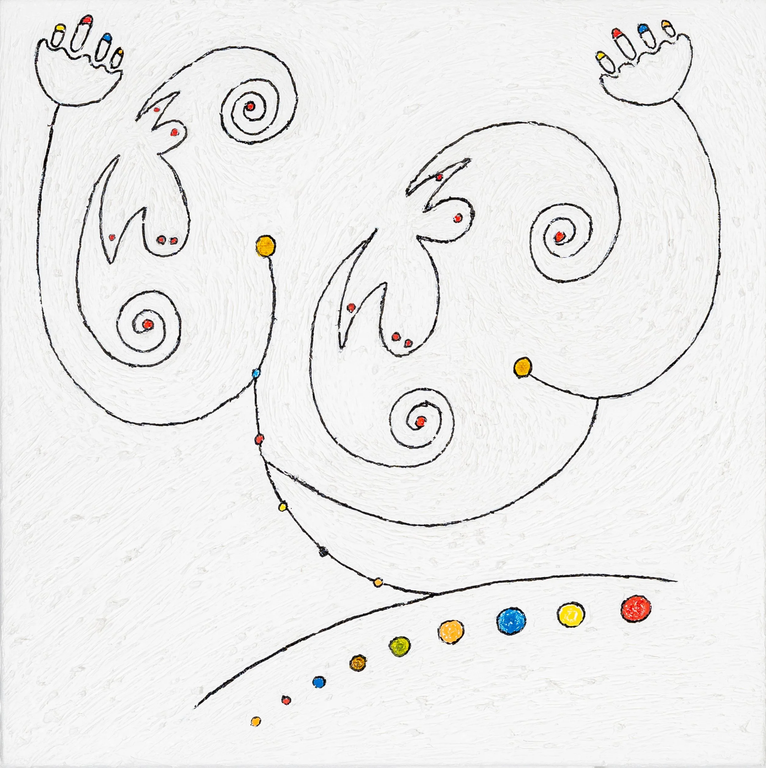 Twins, mixed media, 12" x 12", 2024