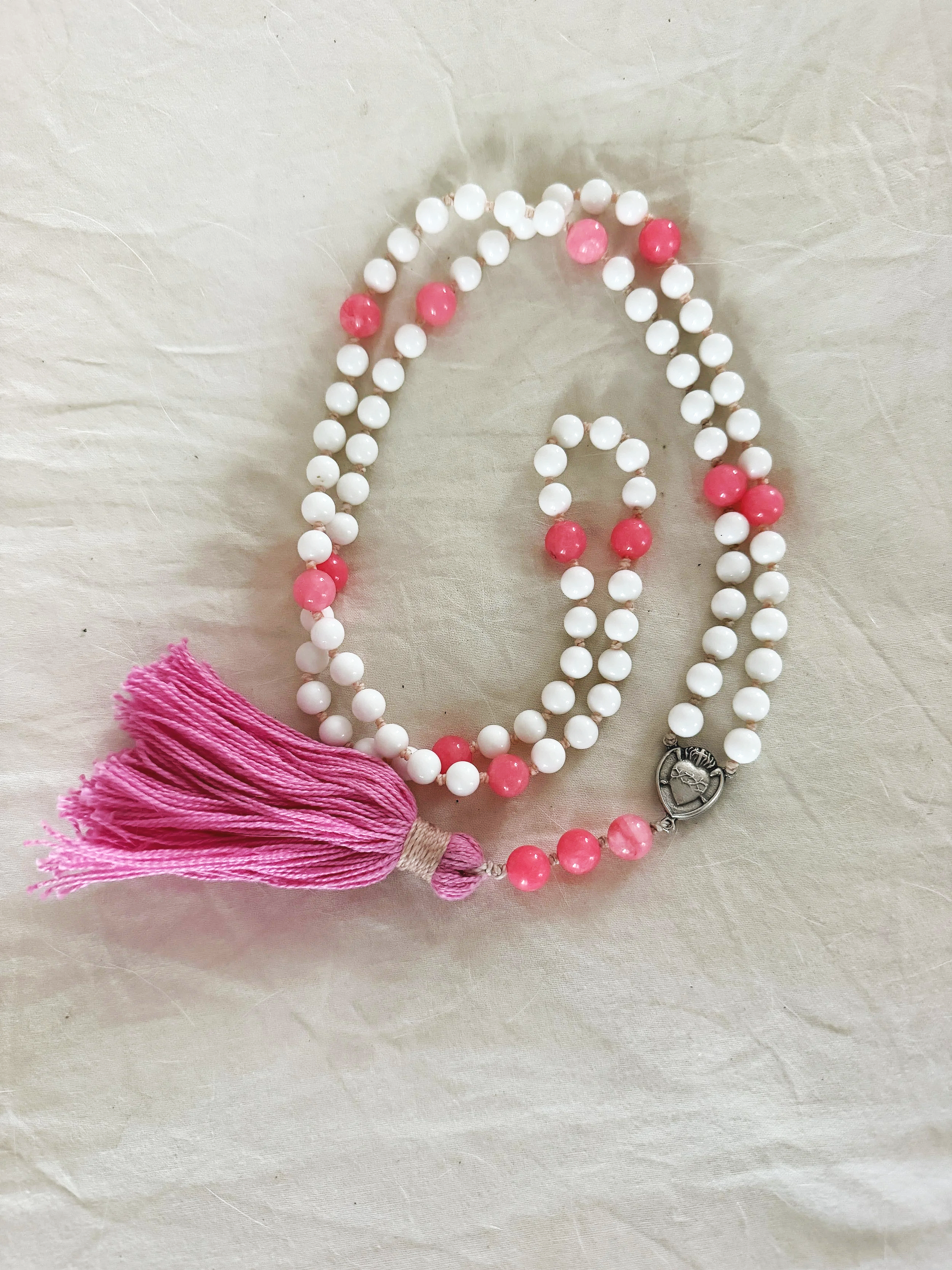 Goddess Beads - White and Pink Jade