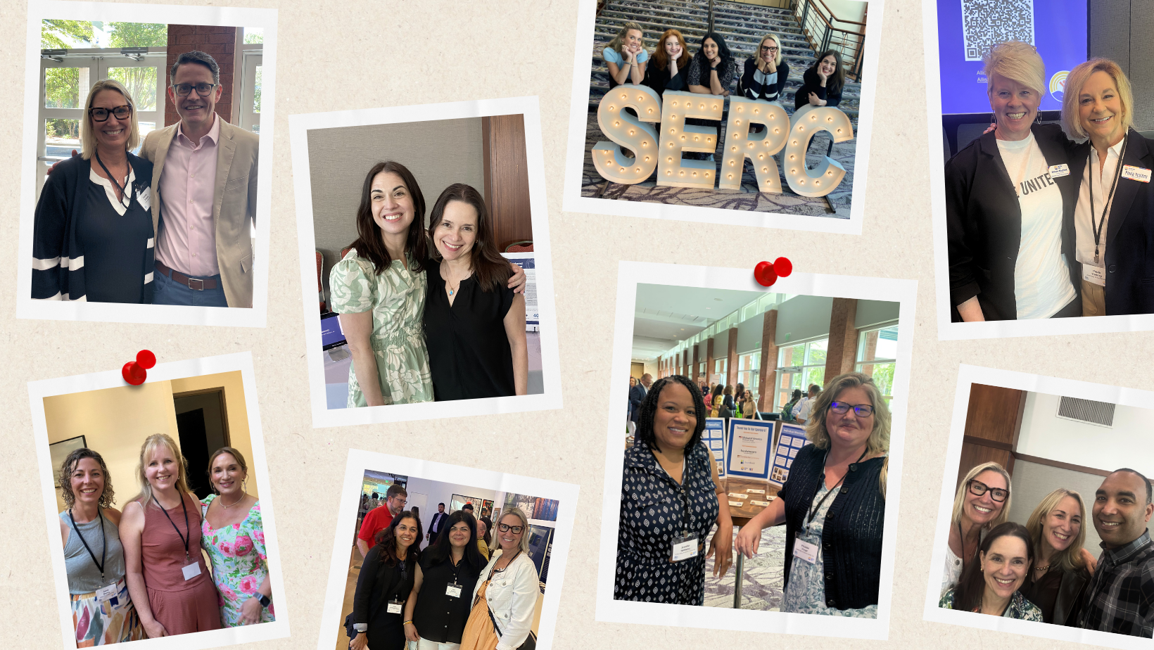Bulletin board collage of photographs from SERC 2026 featuring UW NEXT members, UW colleagues, & sponsors.