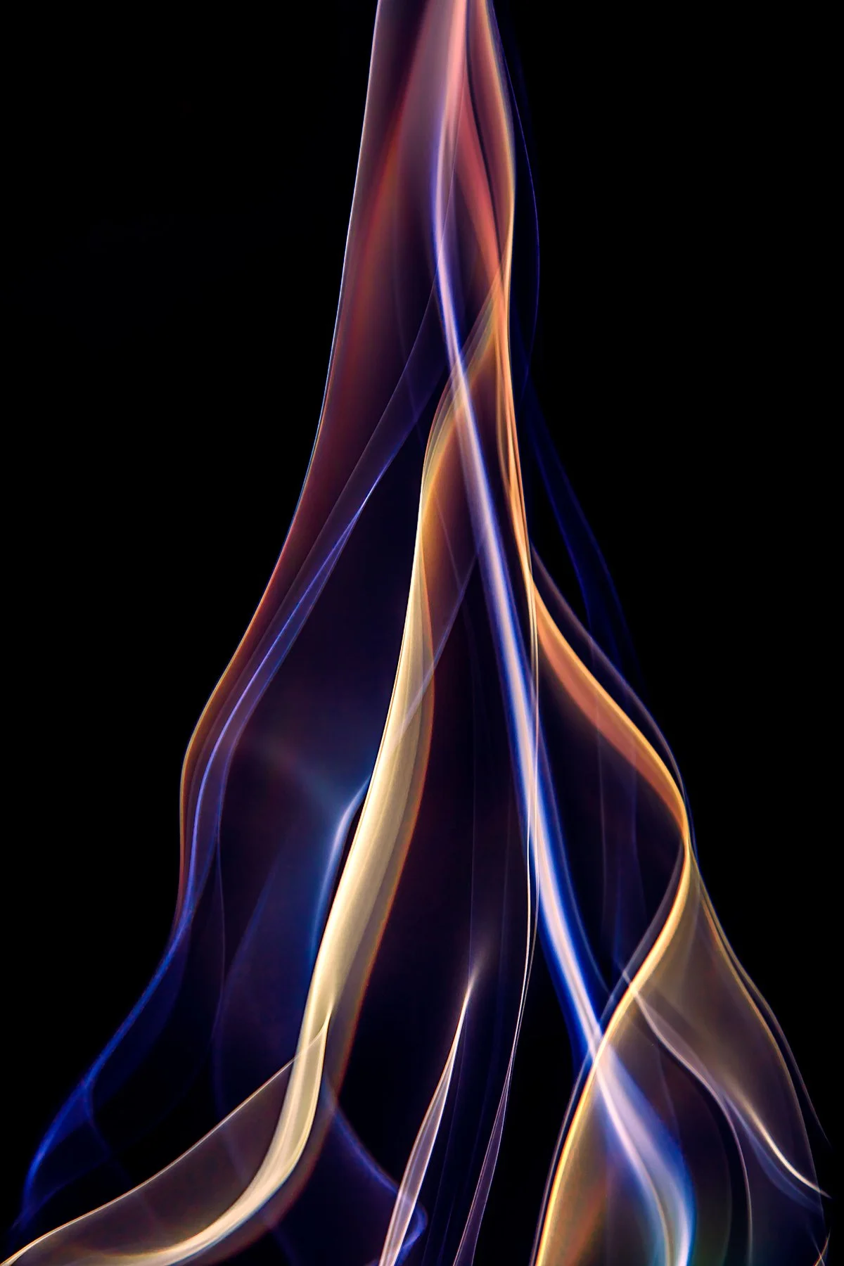Colorful light trails flowing against a black background.