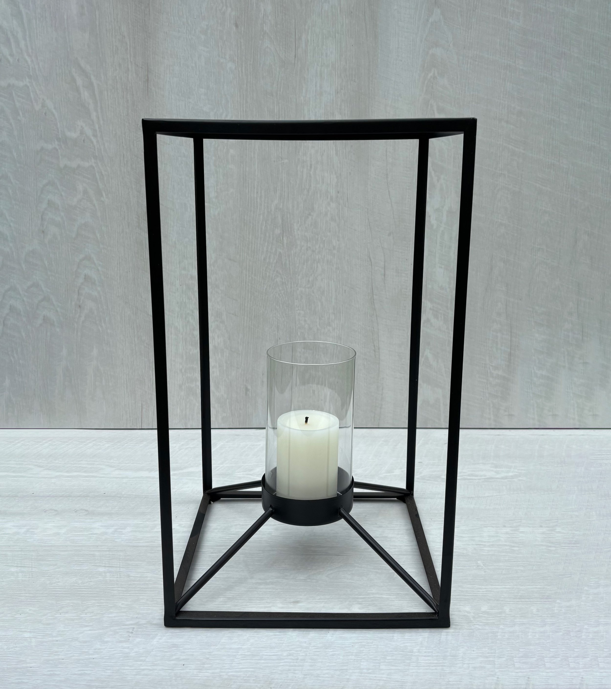 20.25" Black Square Hurricane Candle Holder