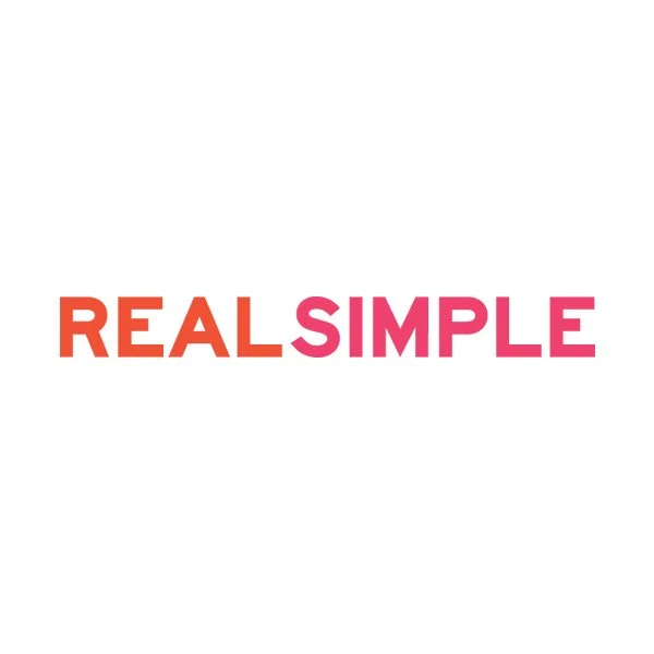 The image features the words 'REAL SIMPLE' in bold, with 'REAL' in orange and 'SIMPLE' in pink, on a white background.