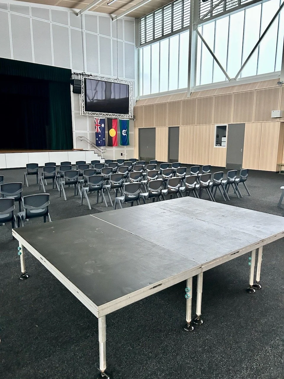 portable stage in hall used as judging platform