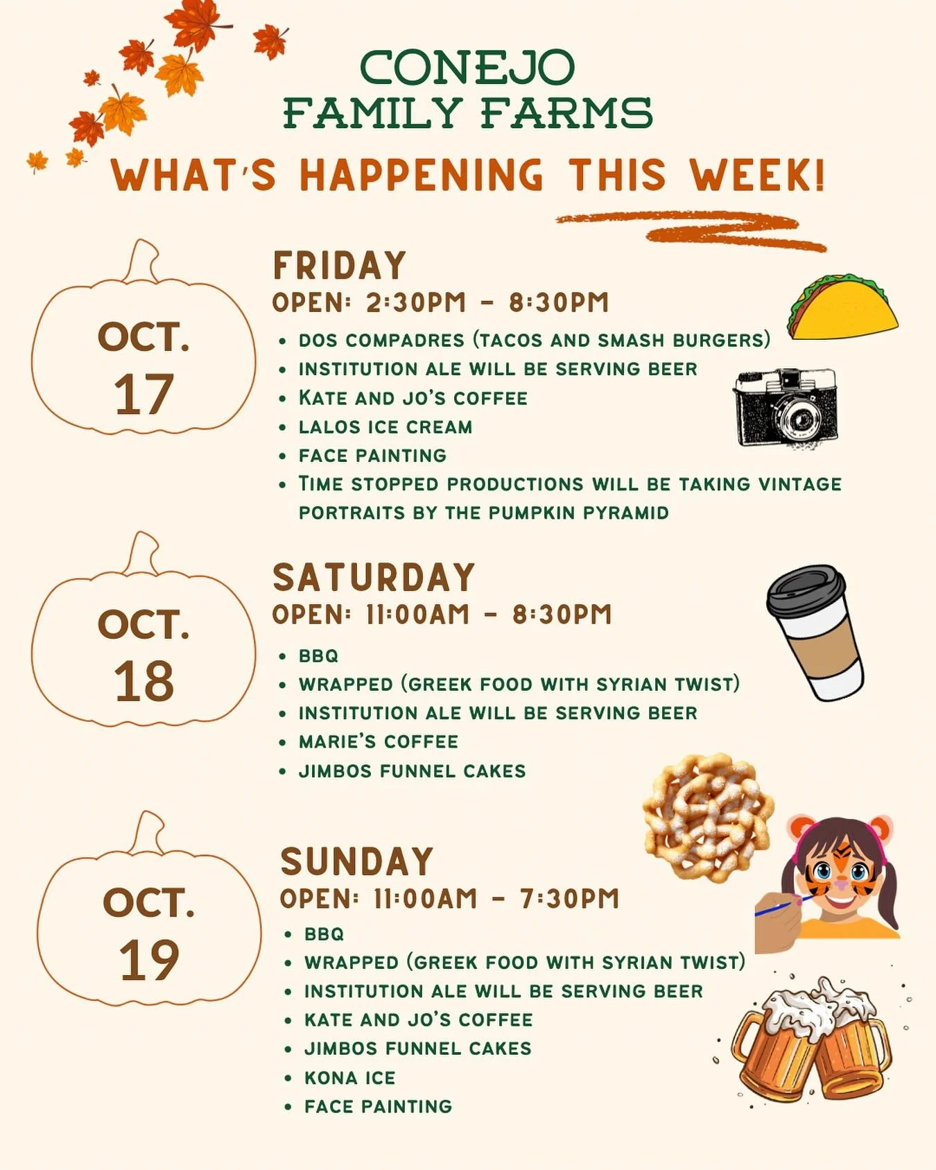 We will be back open TOMORROW!🎃 Here&rsquo;s what&rsquo;s going on the rest of the week. See you at the patch!