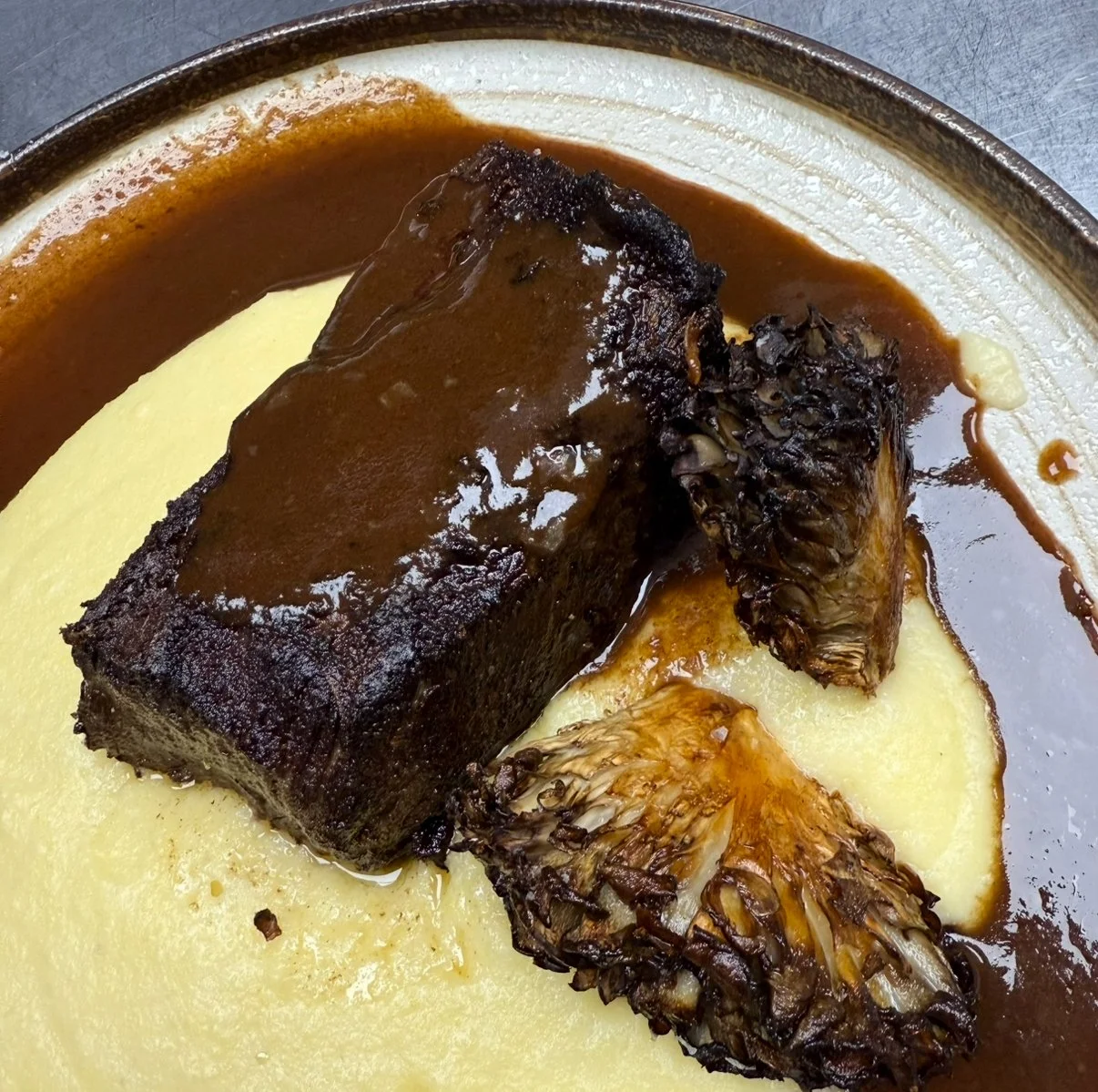 Short Rib with polenta and grilled mushrooms