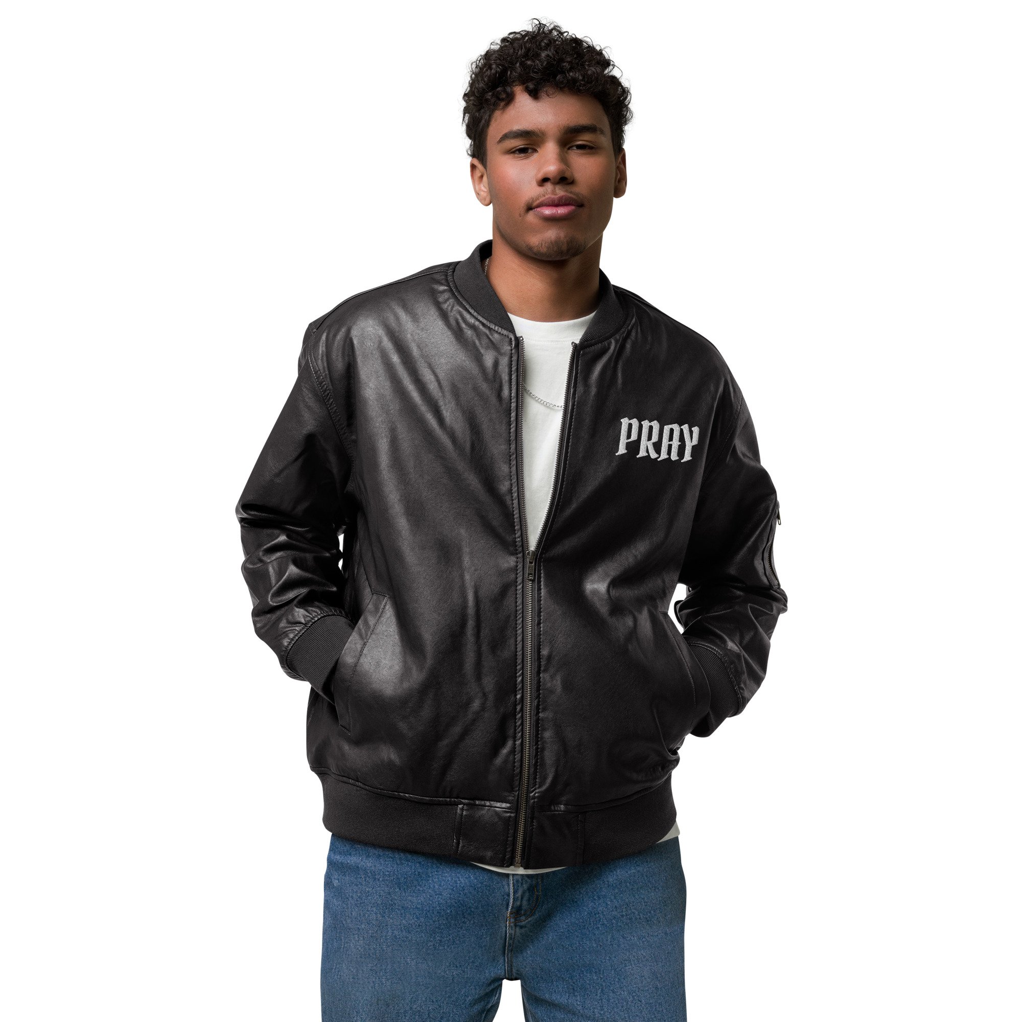 PRAY - Leather Bomber Jacket