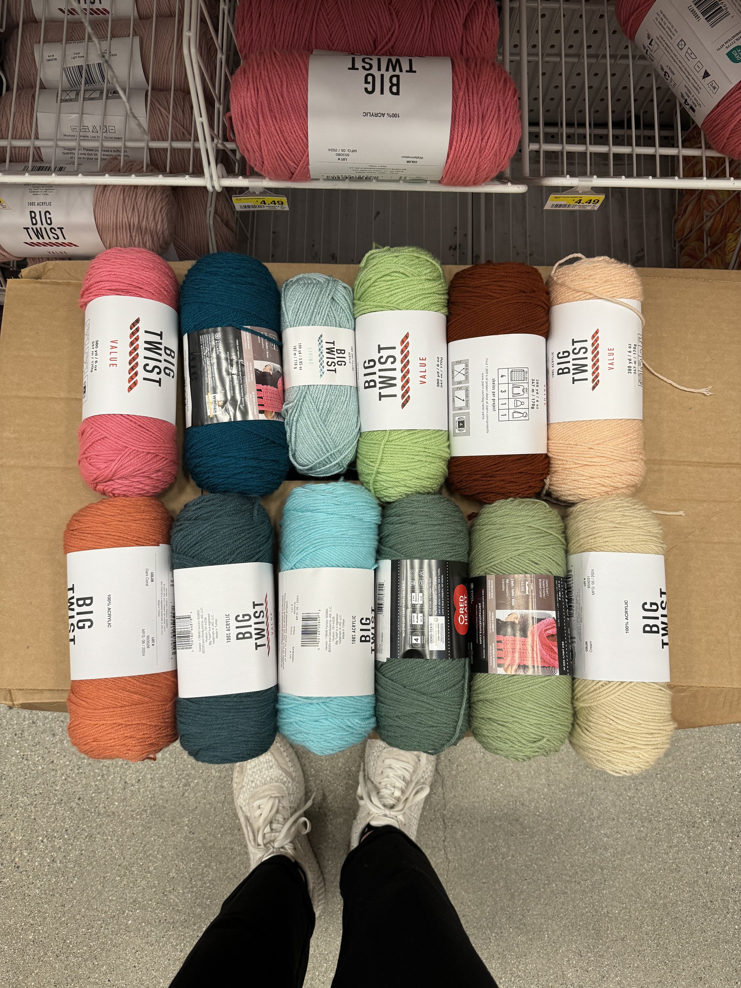 step 1: select yarn colors for design (RIP JOANN'S)
