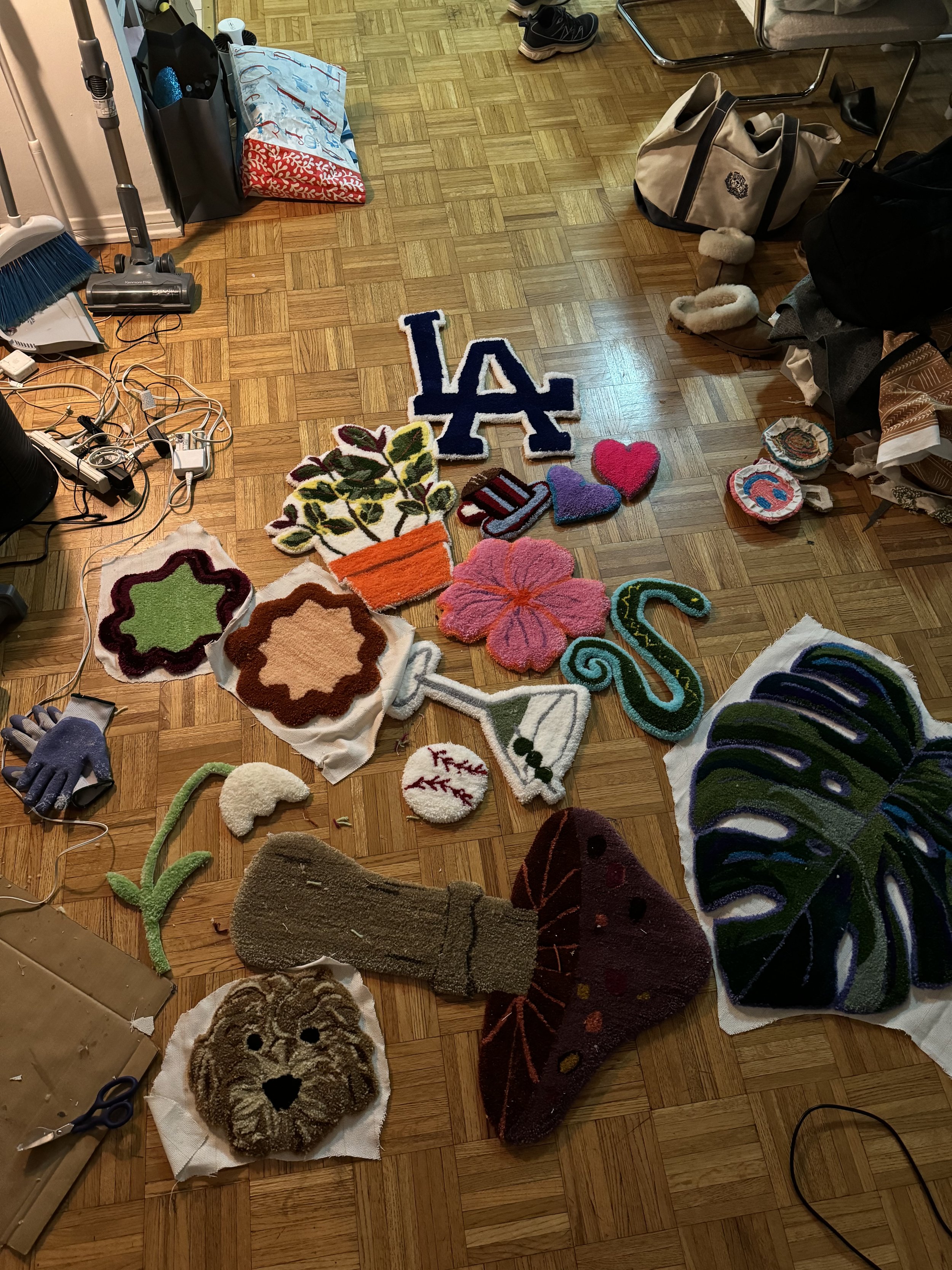 step 5: cut out rugs, adhere backing, shave and carve