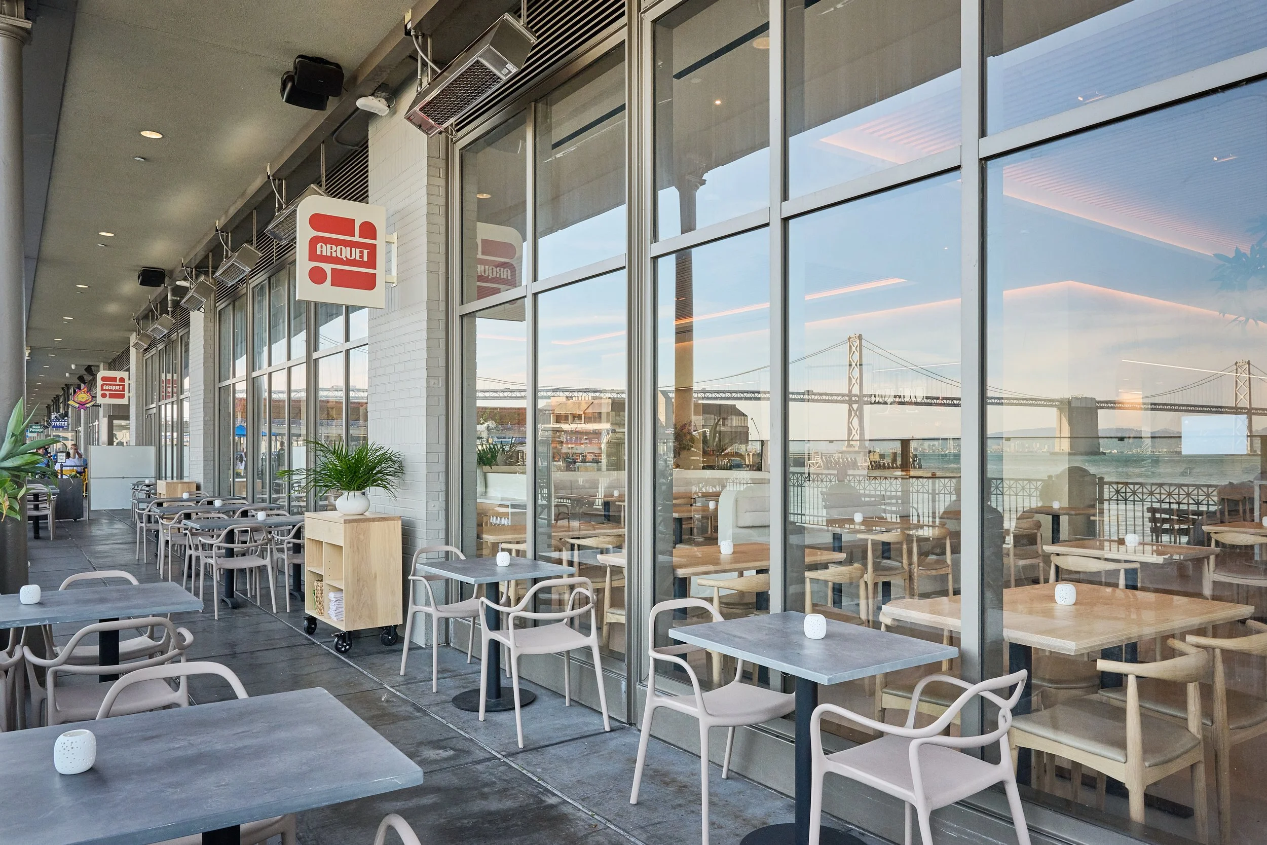 Outdoor Patio 
48 seated or 75 standing 
our dedicated outdoor patio offers a private setting with sweeping views of the San Francisco Bay and Bay Bridge.