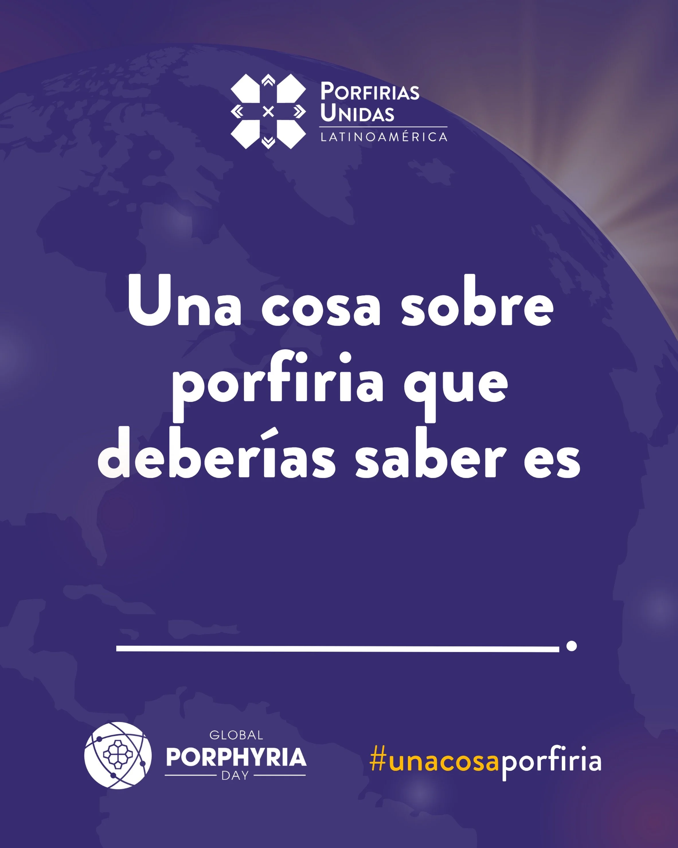 💜 &iexcl;Hoy es el D&iacute;a Mundial de la Porfiria! 💜
Hoy es un d&iacute;a para dar visibilidad, compartir nuestras voces y ayudar al mundo a entender mejor la porfiria.
Completa la frase:
&ldquo;Una cosa sobre porfiria que deber&iacute;as saber 