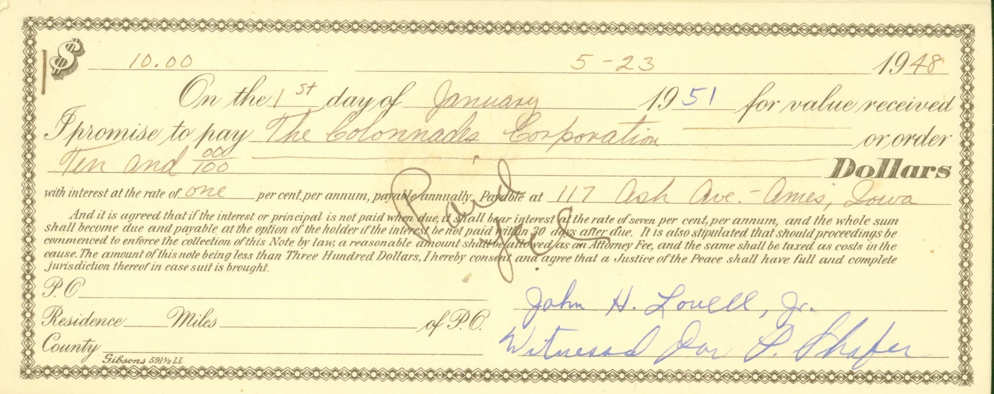 1951 Delta Upsilon Stock Certificate