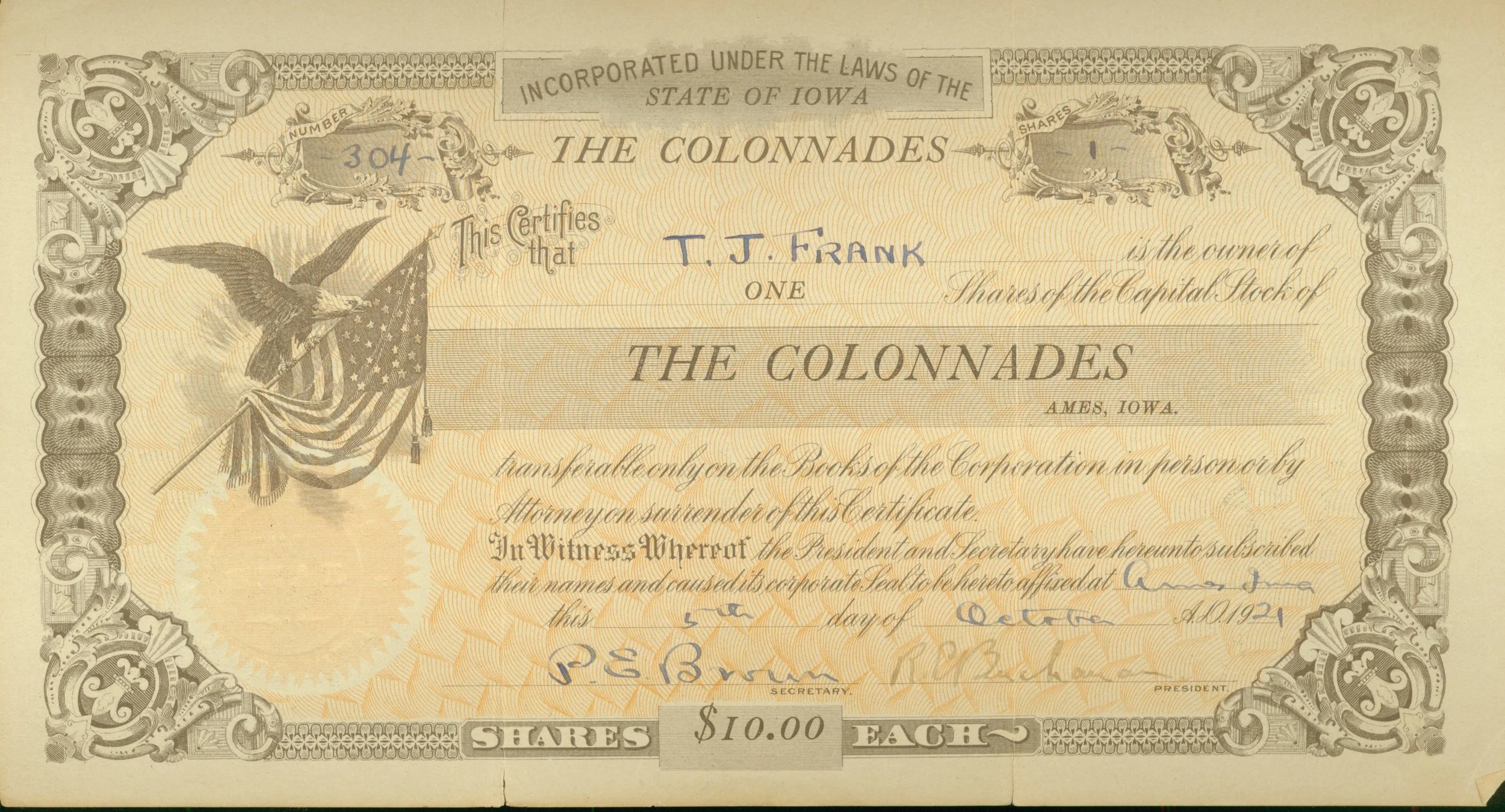 1924 Delta Upsilon Stock Certificate 2