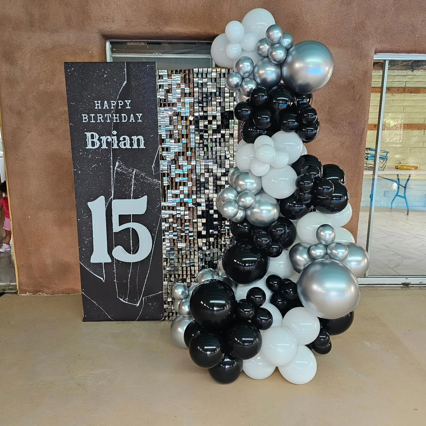 🎉 Sleek + stylish vibes for Brian&rsquo;s 15th birthday! 🖤🤍✨
Black, white &amp; silver balloons + a shimmering sequin wall = the perfect photo backdrop ✨

#BalloonDecor #EventDecor #BirthdayBackdrop #15Birthday #BalloonArch #BalloonGarland #EventS