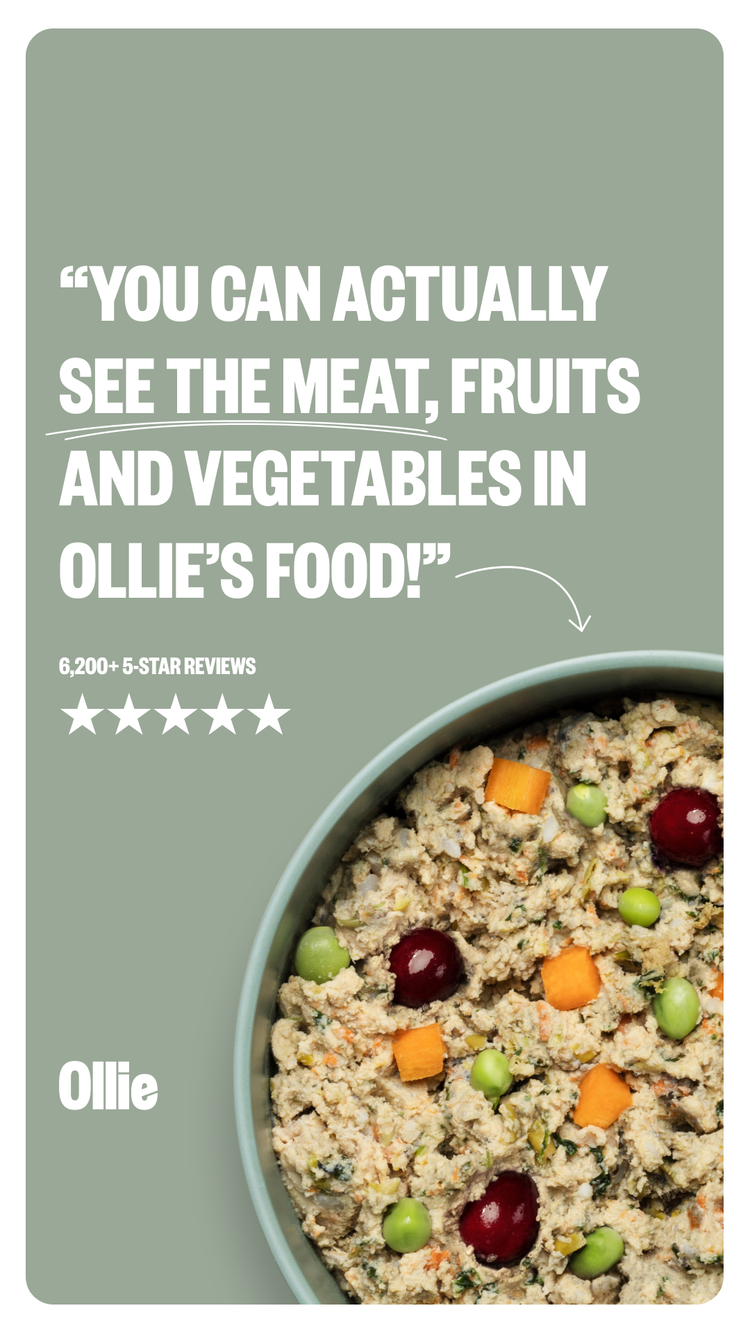 A promotional image showing a bowl of chicken salad with grapes, carrots, and celery, accompanied by text that highlights the food's fresh ingredients and positive reviews.