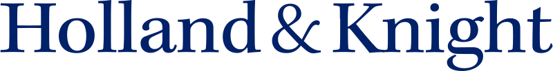 The logo for Holland & Knight law firm in blue text on a white background.