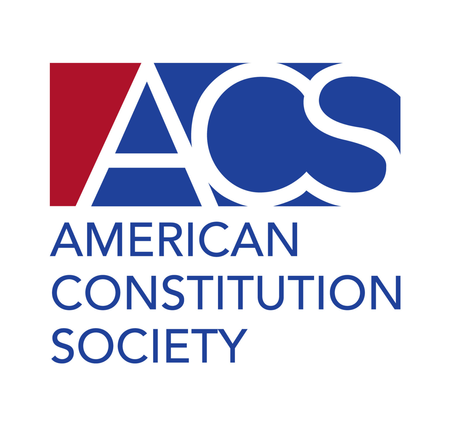 Logo of the American Constitution Society featuring the acronym ACS in red, blue, and black with the name written below.
