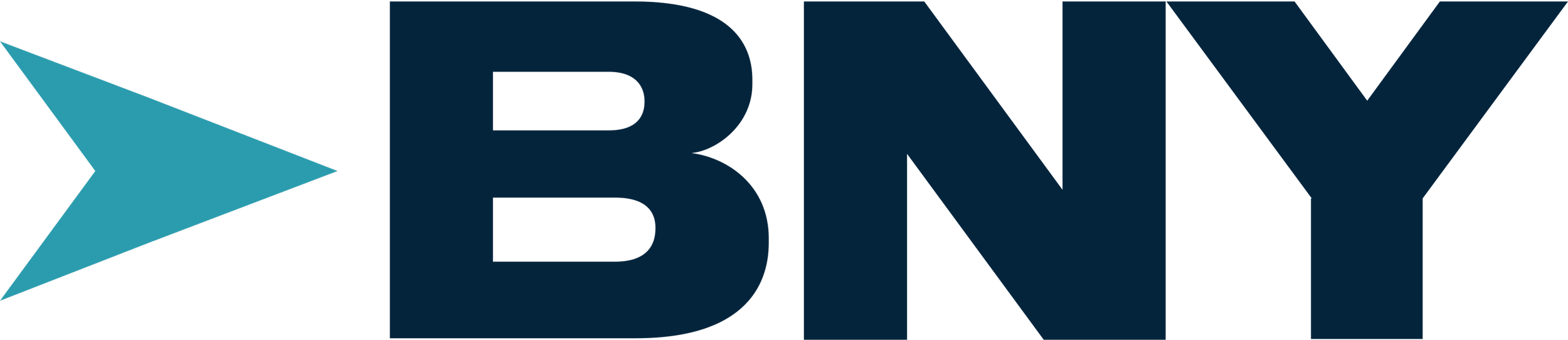 BNY logo in dark blue with a light blue arrow pointing left.
