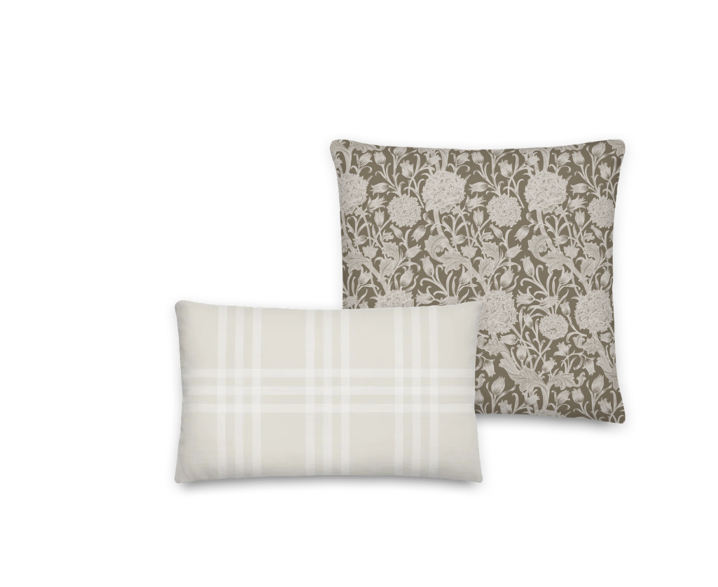 Vintage Floral & Plaid Pillow Set: Linen-Feel Accent Pillows
