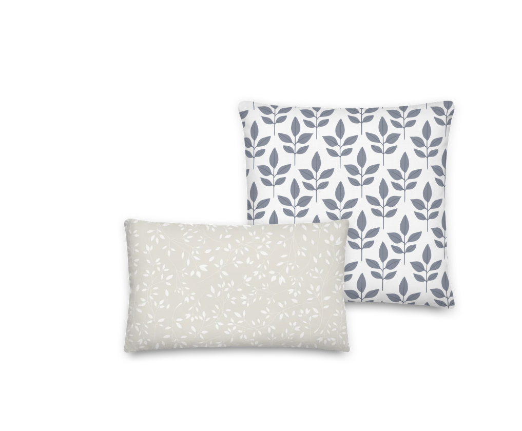 Cottagecore Floral Pillow Set: Navy & Beige Linen-Feel Accent Pillows