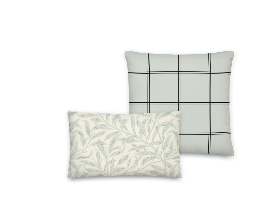 Sage Green Throw Pillow Set: Plaid & Floral Linen-Feel Accent Pillows