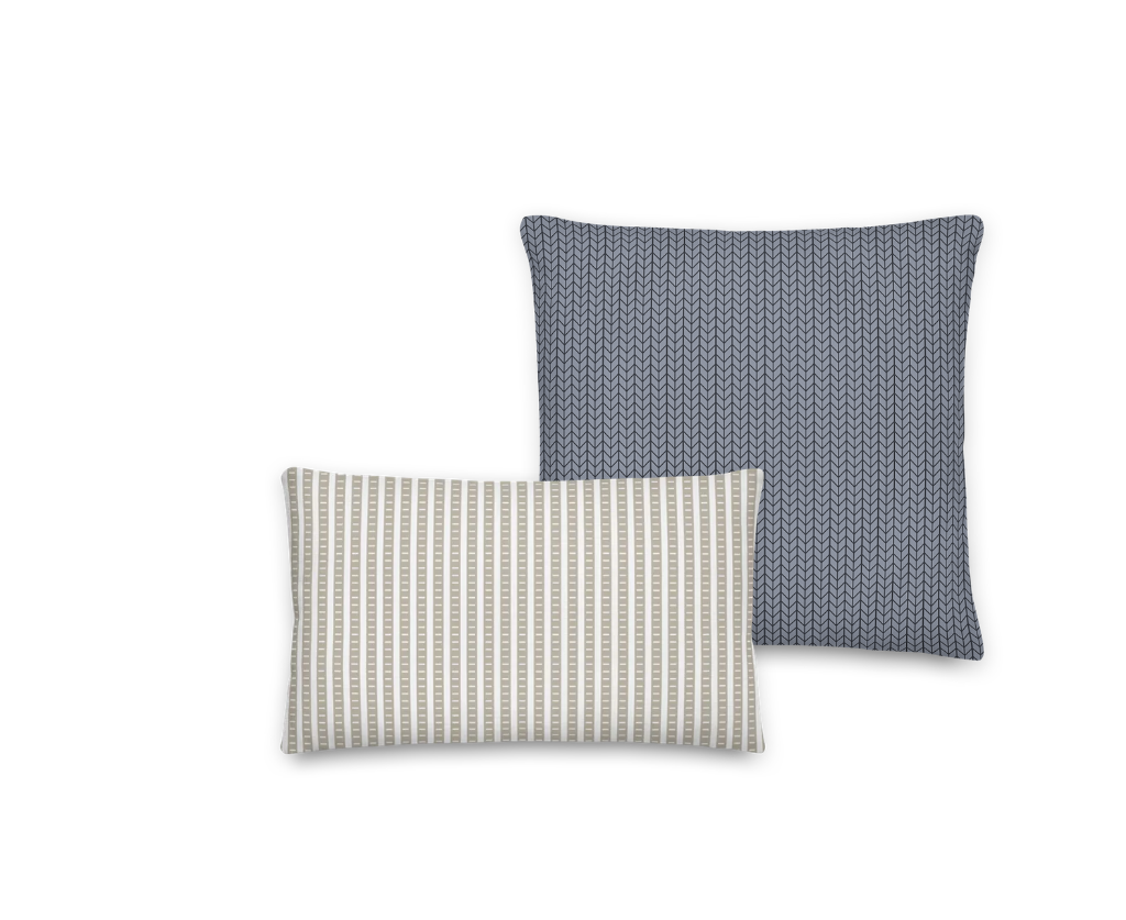 Coastal Throw Pillow Set: Navy Herringbone & Beige Stripe, Linen Feel