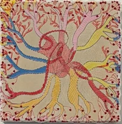 "Echoing heart"
mixed medium on wood panel, 10" x 10"