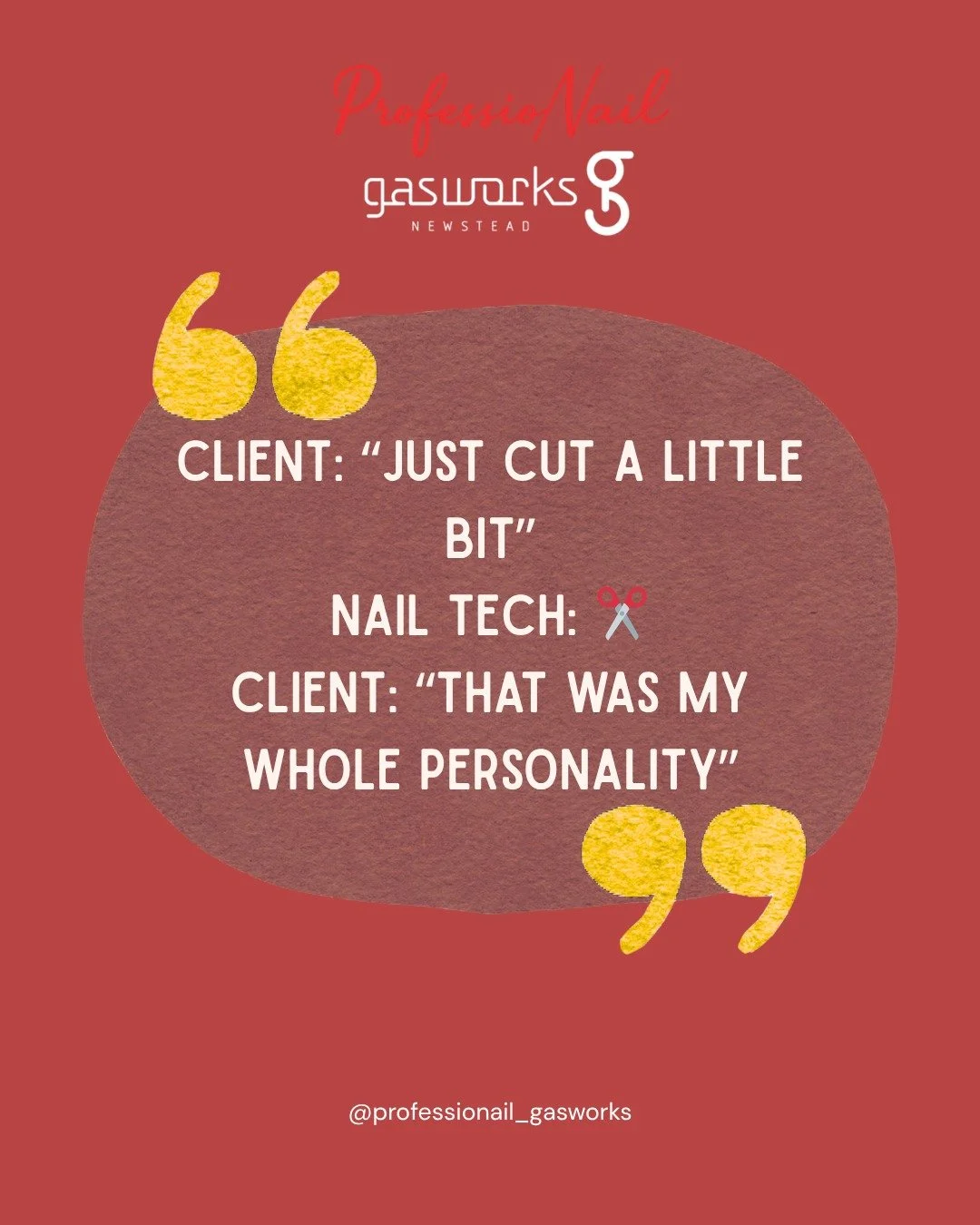 We've all been there... 😂💅

Client: "Just cut a little bit."

Five seconds later:

"Wait... that was my favourite nail."

For the record, "a little bit" means something different to every client and every nail tech. 😭