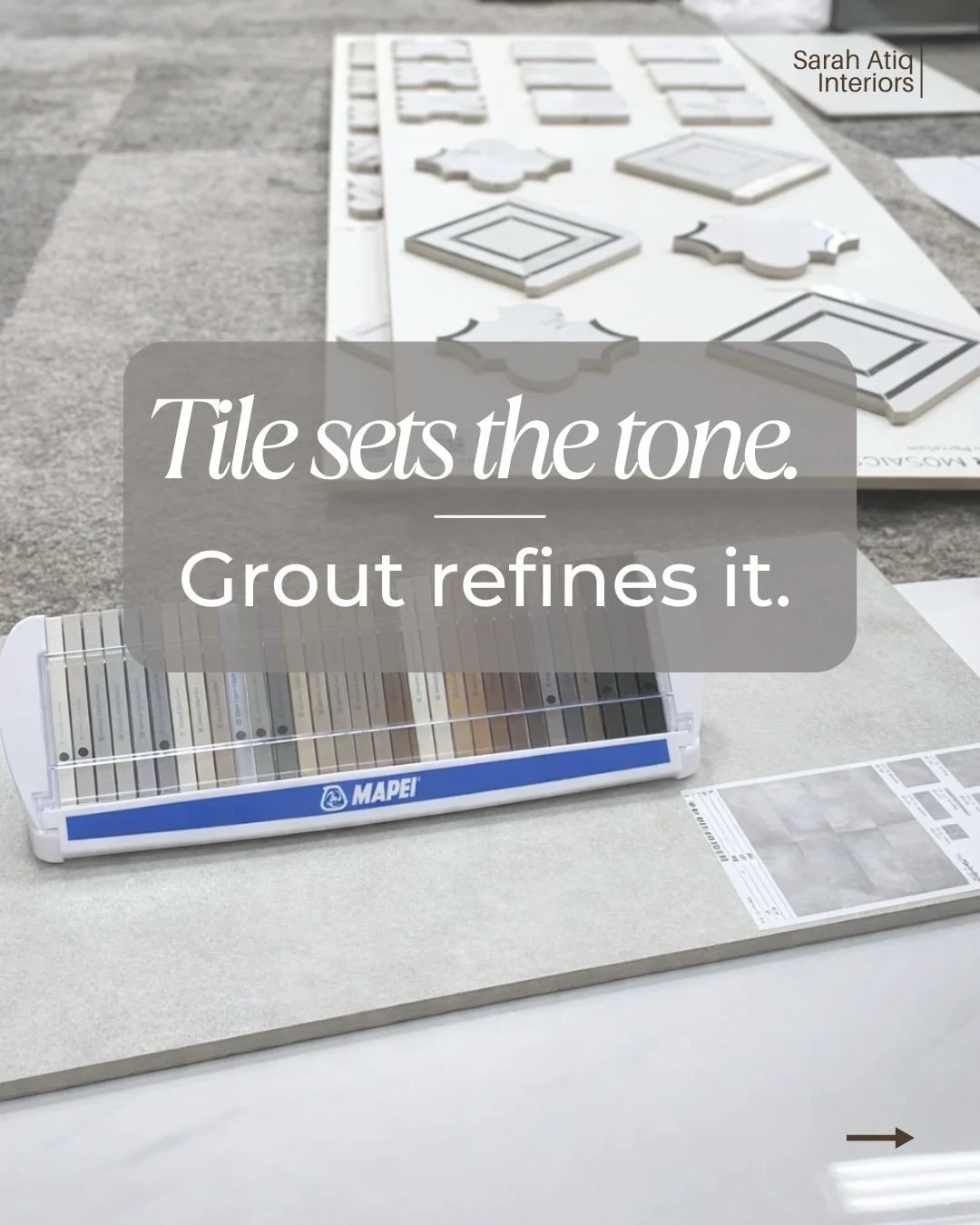 Tile and grout are never separate decisions.

One sets direction &mdash; scale, pattern, movement.
The other subtly shifts the feeling.

A grout that&rsquo;s too warm can change the undertone.
Too much contrast can make a space feel busy.
Too much bl