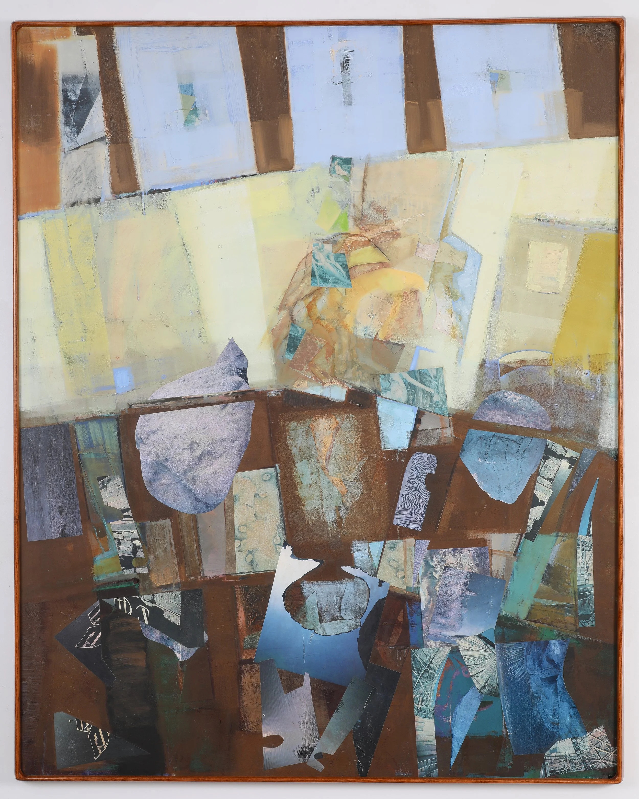 "bringing their cryptic news", 60" x 48", oil & collage on canvas, 1999