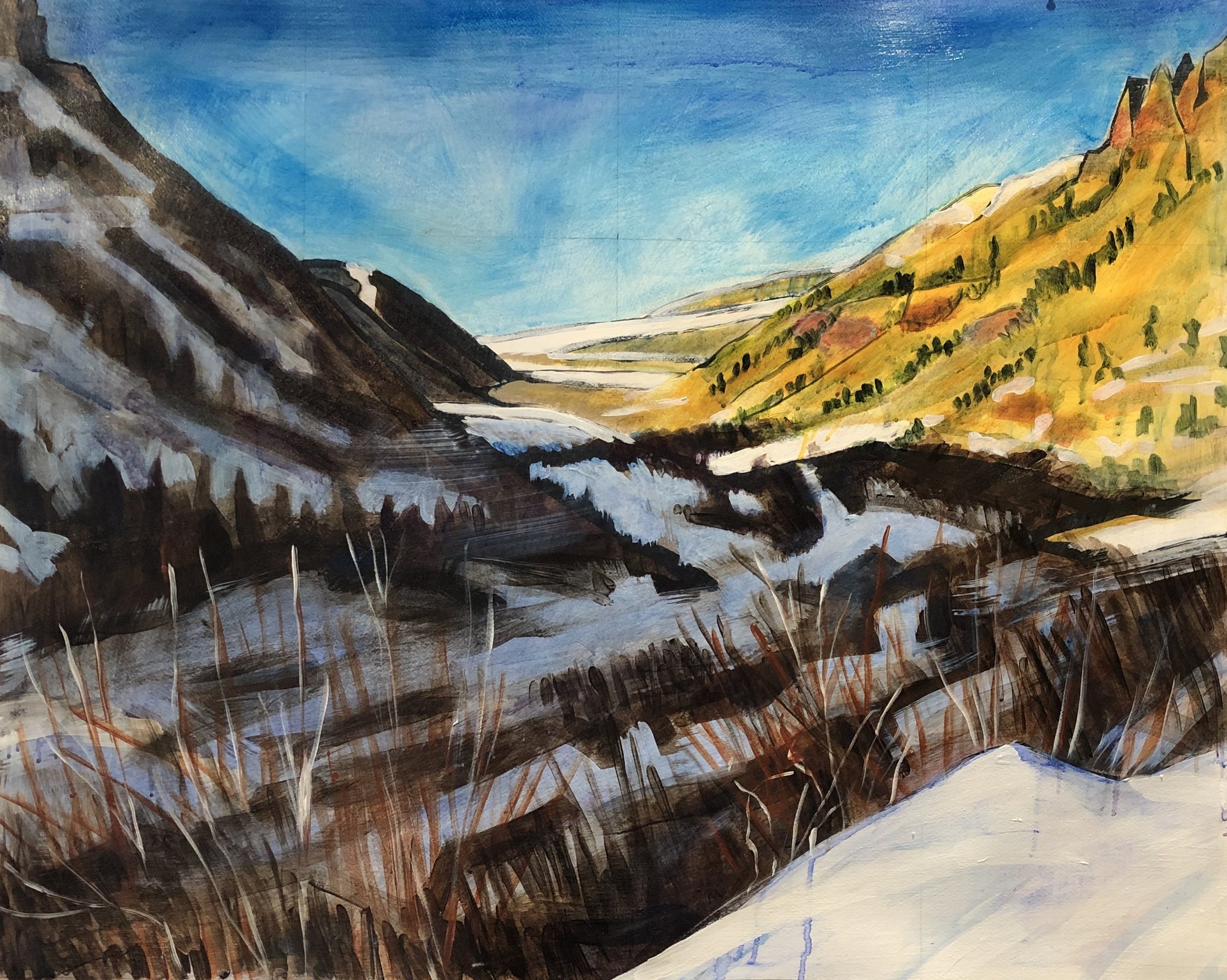 “Looking Down Valley”, 30" x 40", oil on paper, 2022