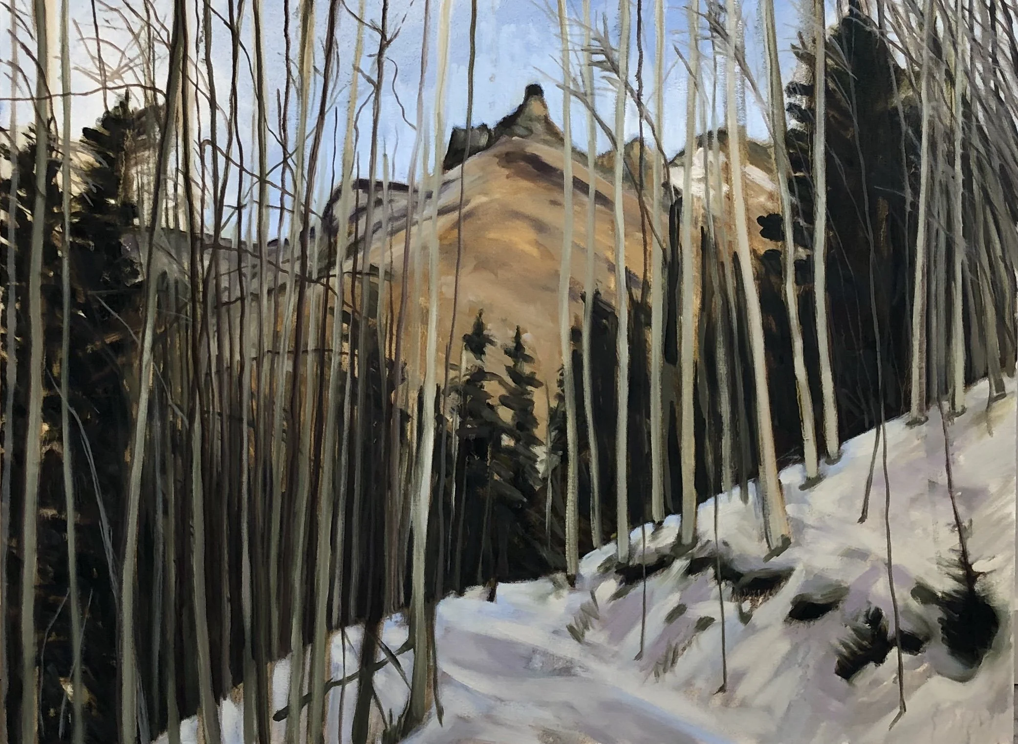 “Hiking with Nancy and Elvira”, 30" x 40", oil on canvas, 2022