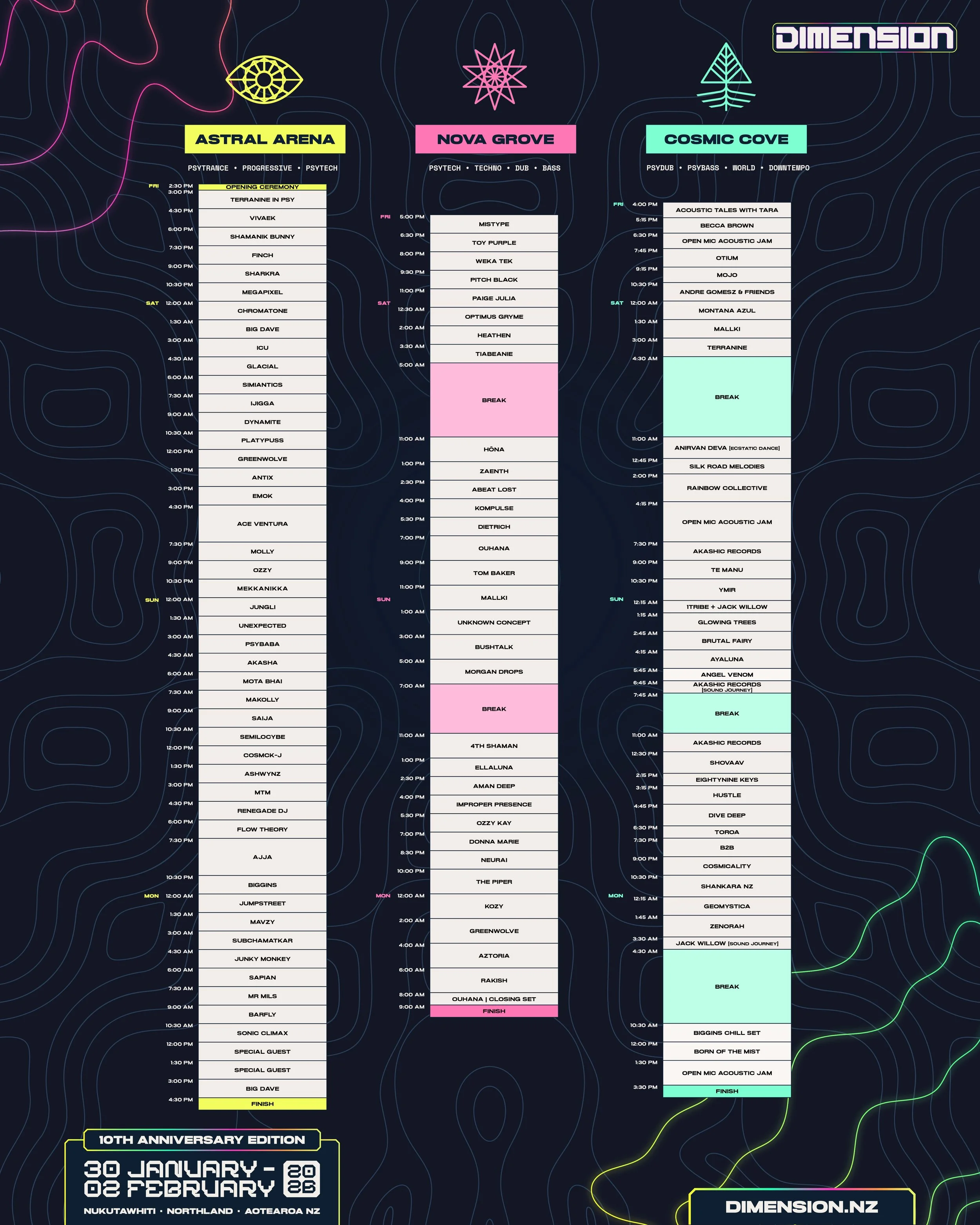 Dimension 2026 Music Schedule