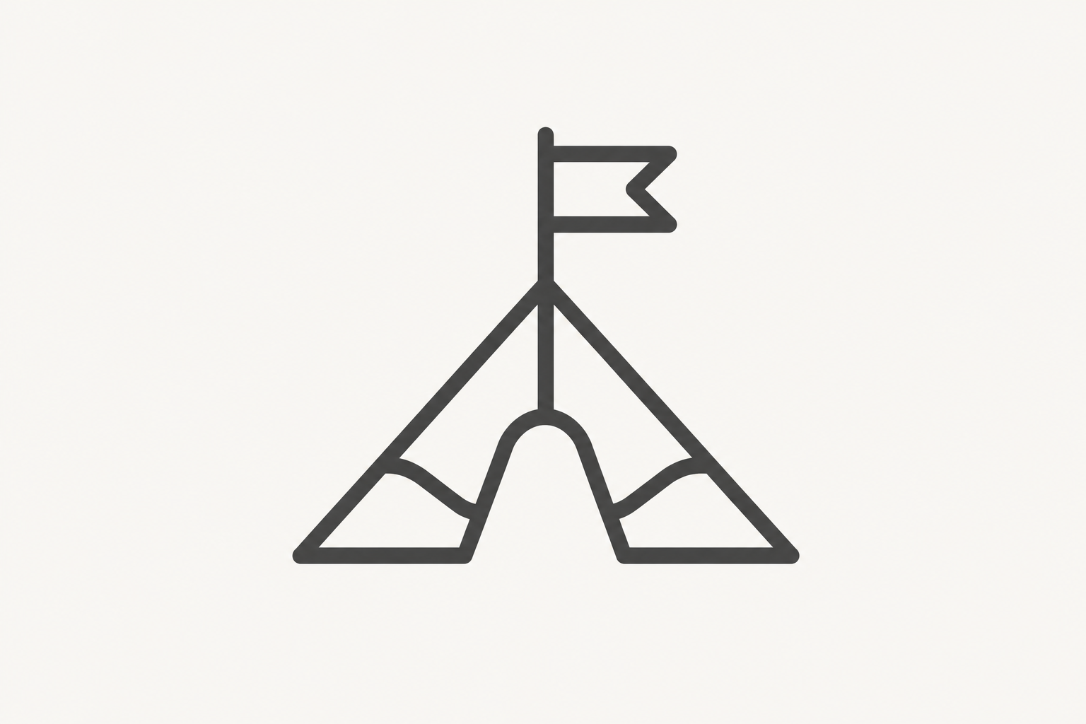 Line drawing of a tent with a flag on top.