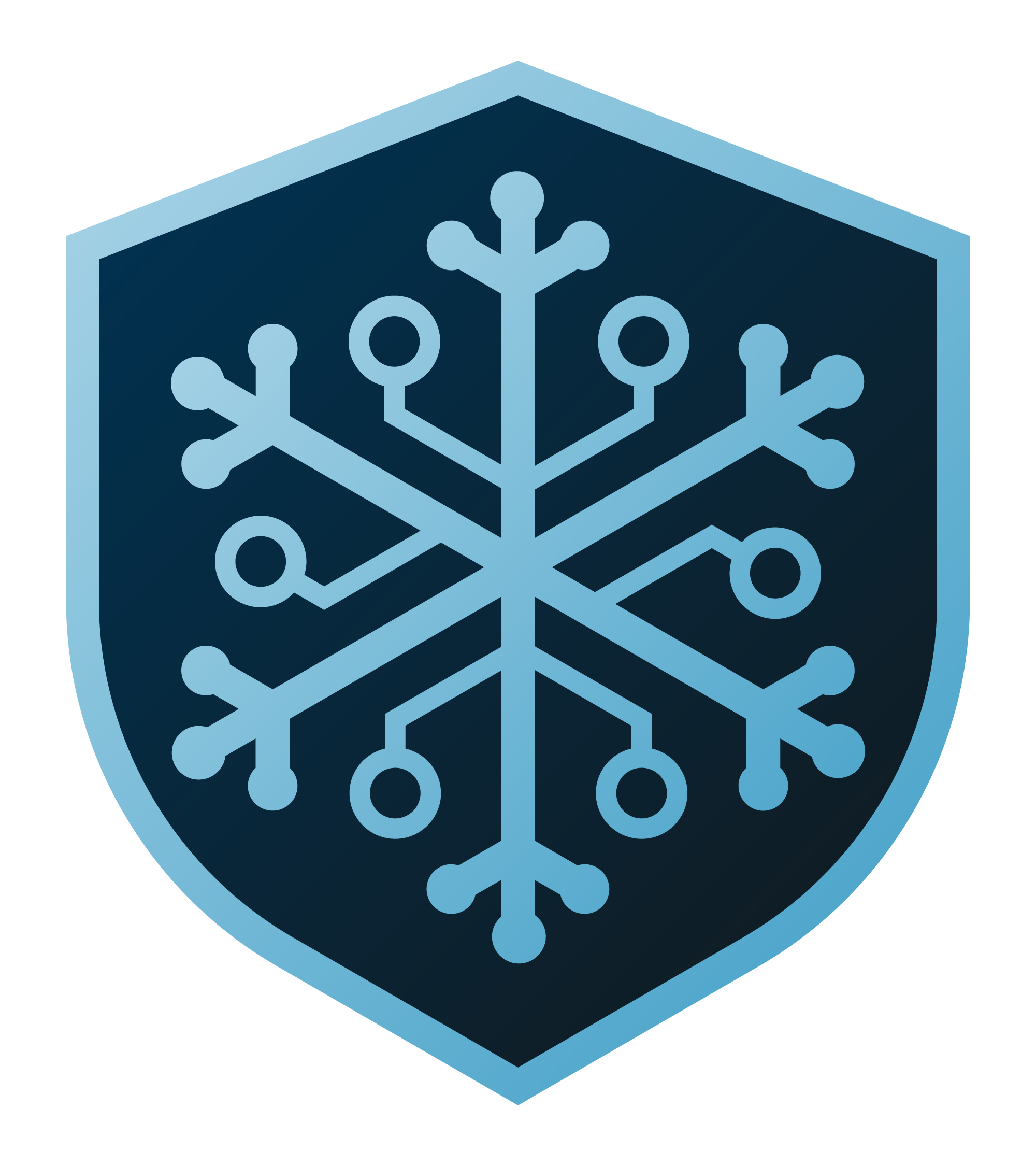 Icon of a snowflake within a shield shape, representing cold or winter defense.