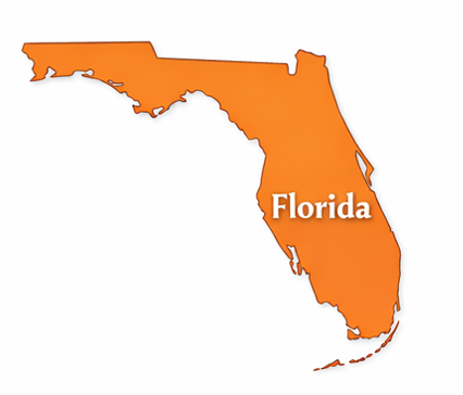 A map of the state of Florida in orange with the label 'Florida'.