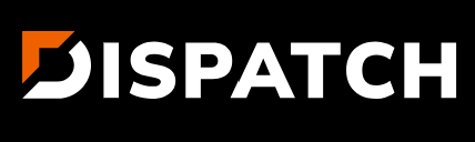 Dispatch logo with black background and bold white lettering