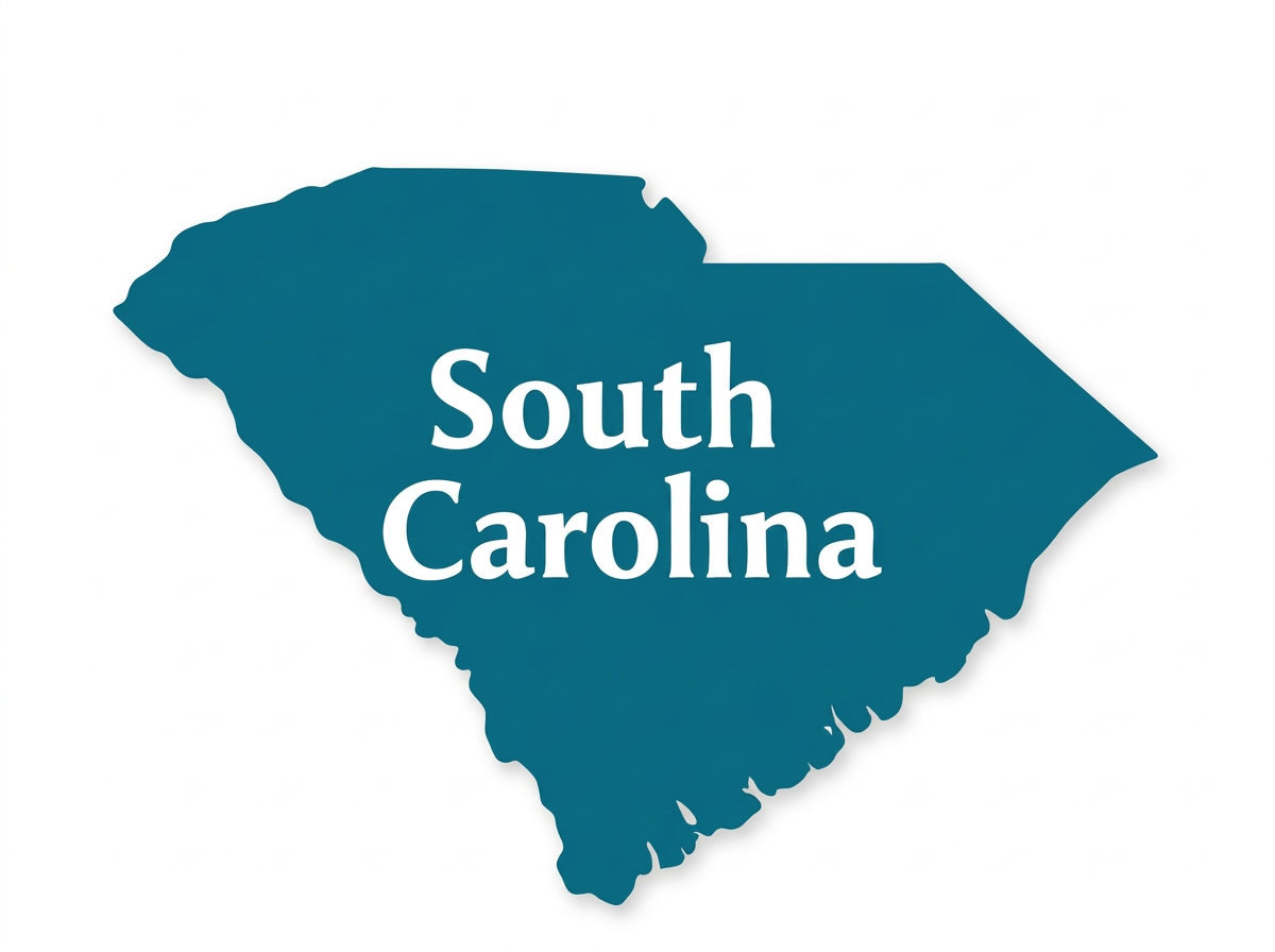 Graphic of the state of South Carolina in blue with white text reading 'South Carolina'.