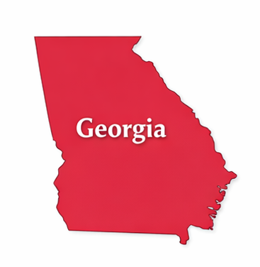 Red silhouette of the state of Georgia with the word 'Georgia' in white text.